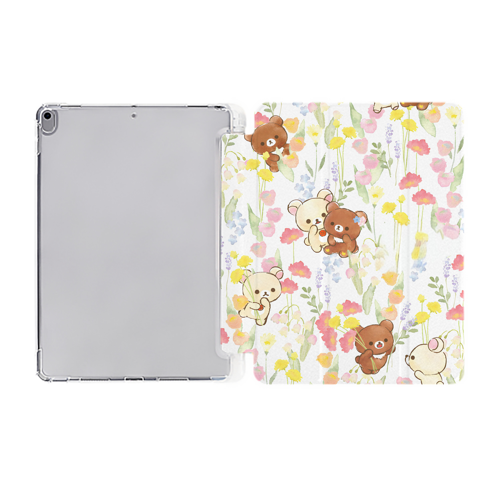 （画像用） リラックマ リラックマ キイロイトリ Rilakkuma Korilakkuma Kiiroitori IPad ケース ペン収納付き 三つ折りスタンド PUレザー×シリコン 対応機種9.5/10.5/10.9インチ